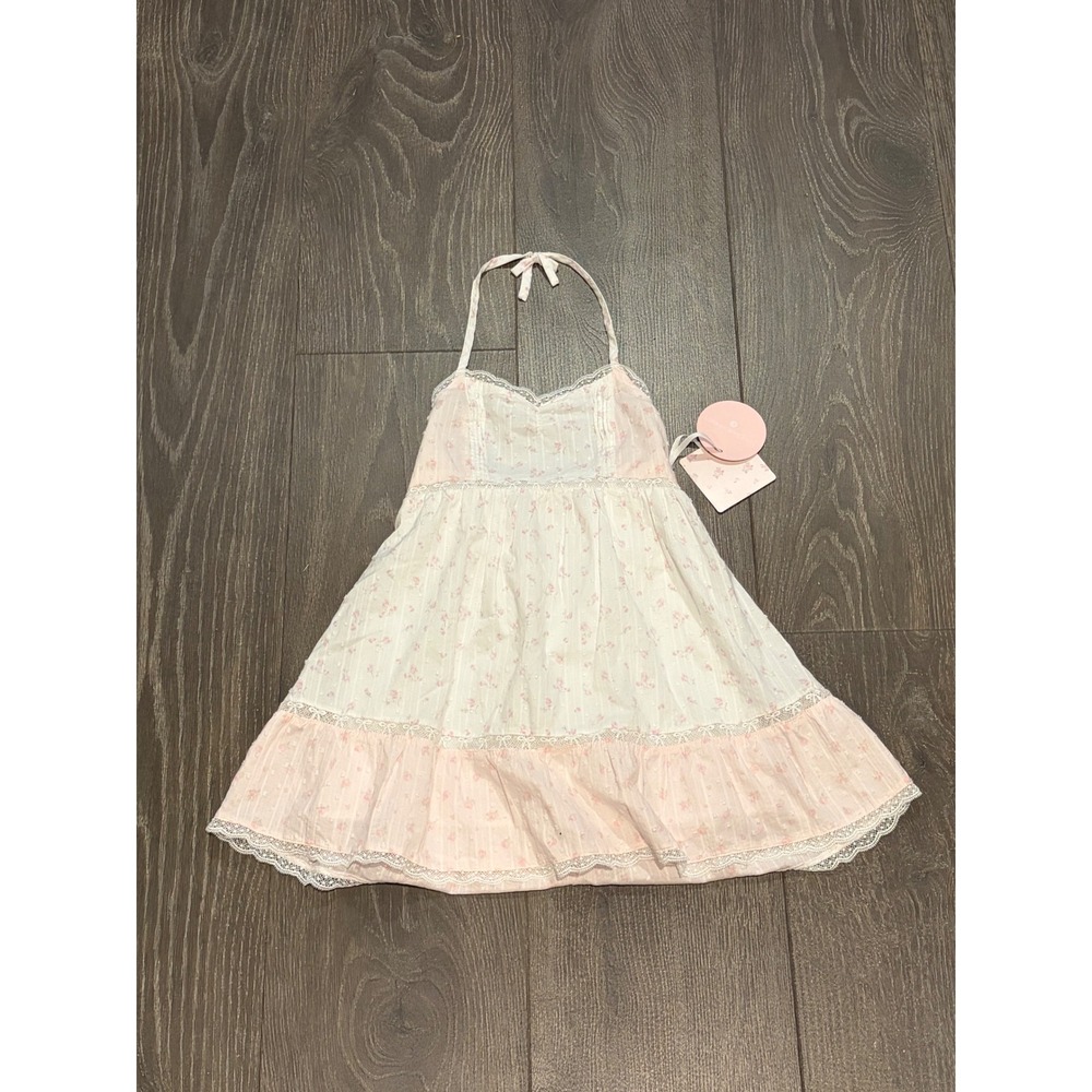 LoveShackFancy Target Girls Pink Floral Halter Dress Lace Trim Size 12 NWT